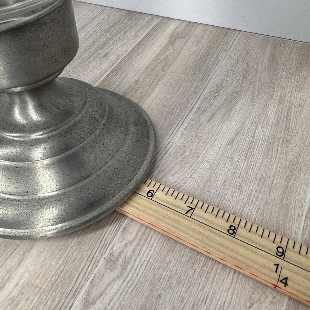 Vintage Americana Eagle Stars Glass Hurricane Candle Holder Pewter Tone Base